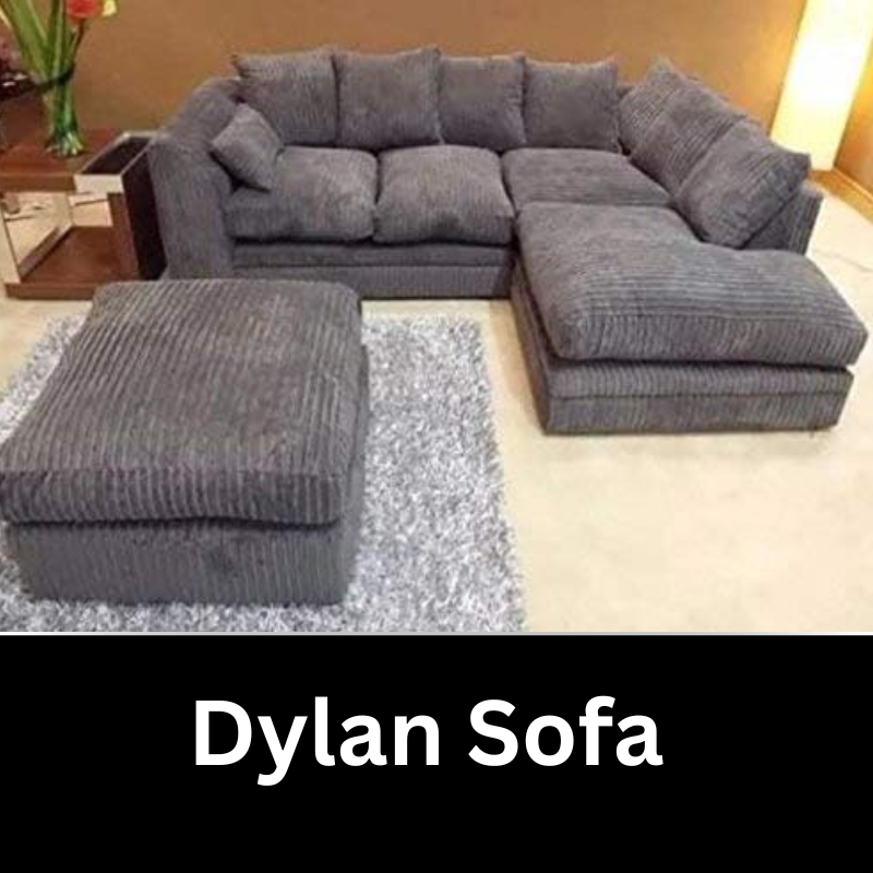 DFS Dillon grey wide corner sofa, H&M plant pillows, knitted pouffes  Corner  sofa, Corner sofa and cuddle chair, Living room decor apartment